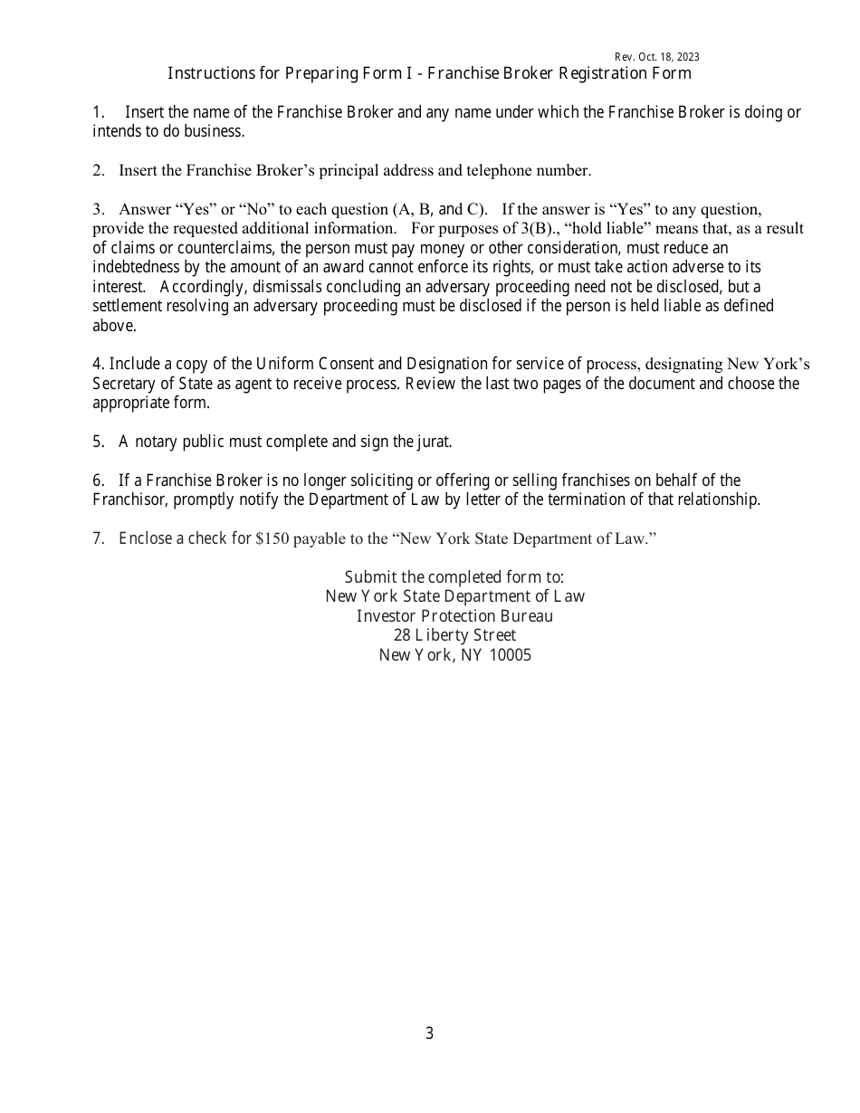 Form I (DOS-17) Franchise Broker Registration Form - New York, Page 3