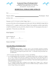 Document preview: Residential Storage Shed Affidavit - Village of Westhampton Beach, New York