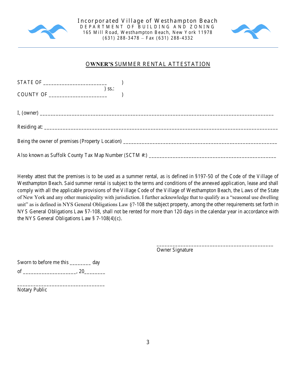 Summer Rental Application - Village of Westhampton Beach, New York, Page 3