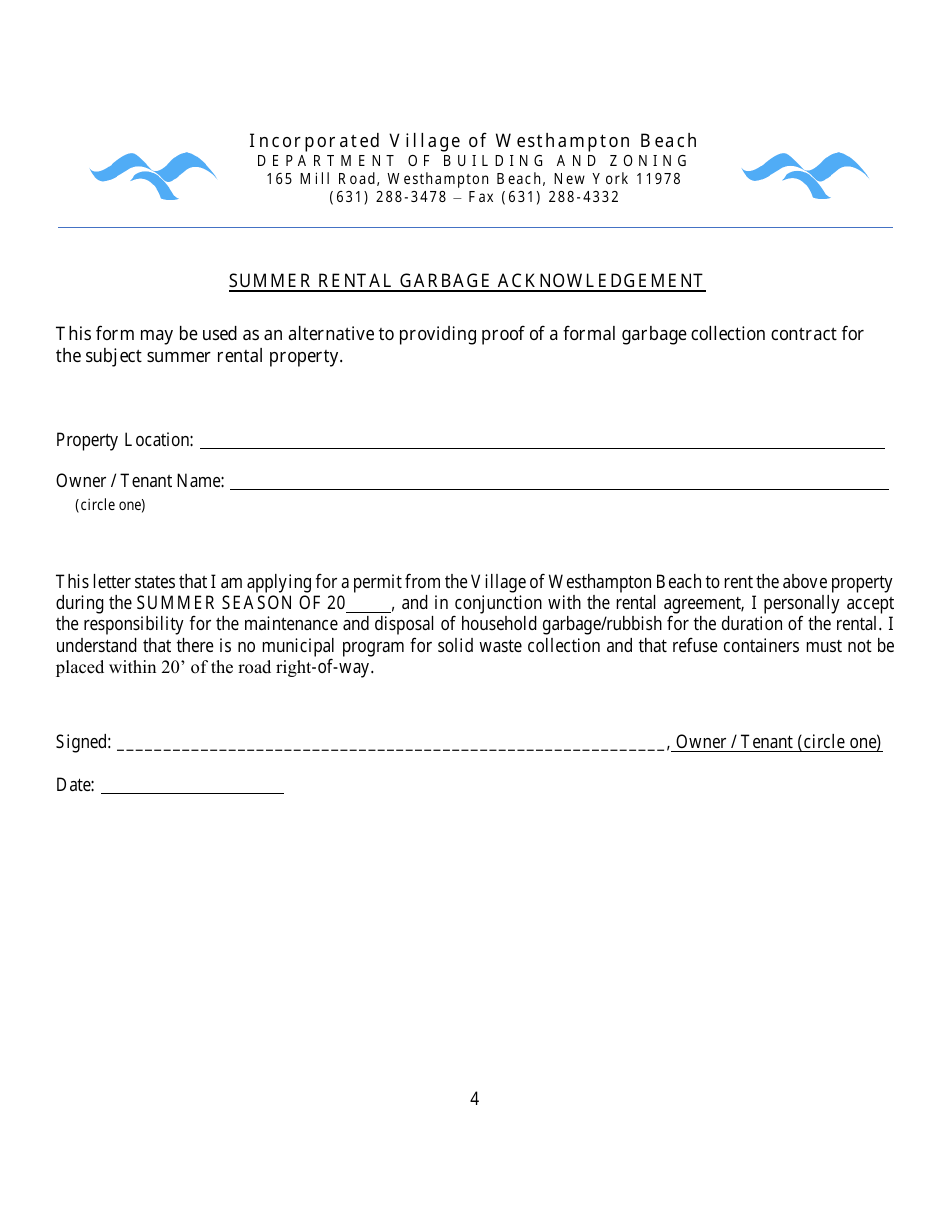 Summer Rental Application - Village of Westhampton Beach, New York, Page 4