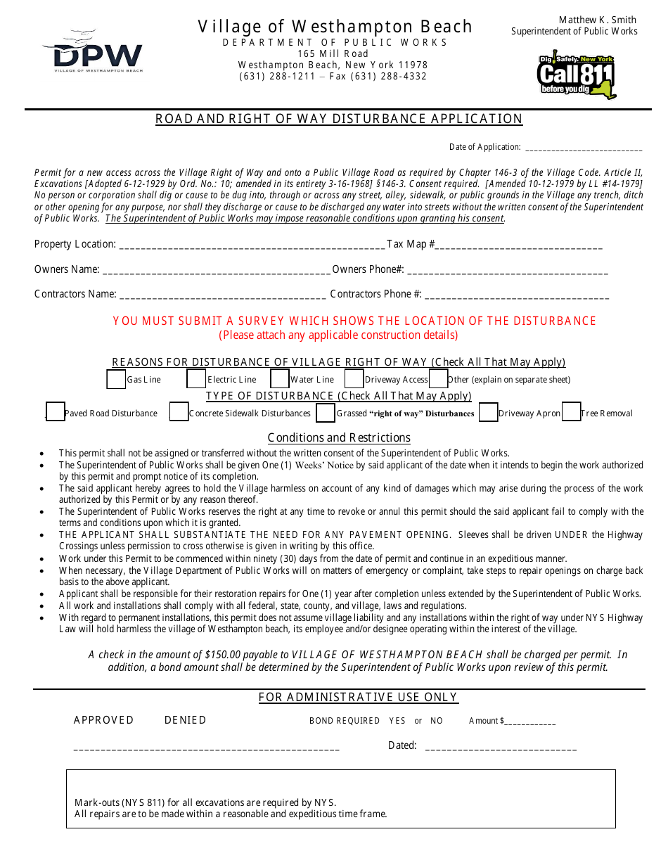 Village of Westhampton Beach, New York Road and Right of Way