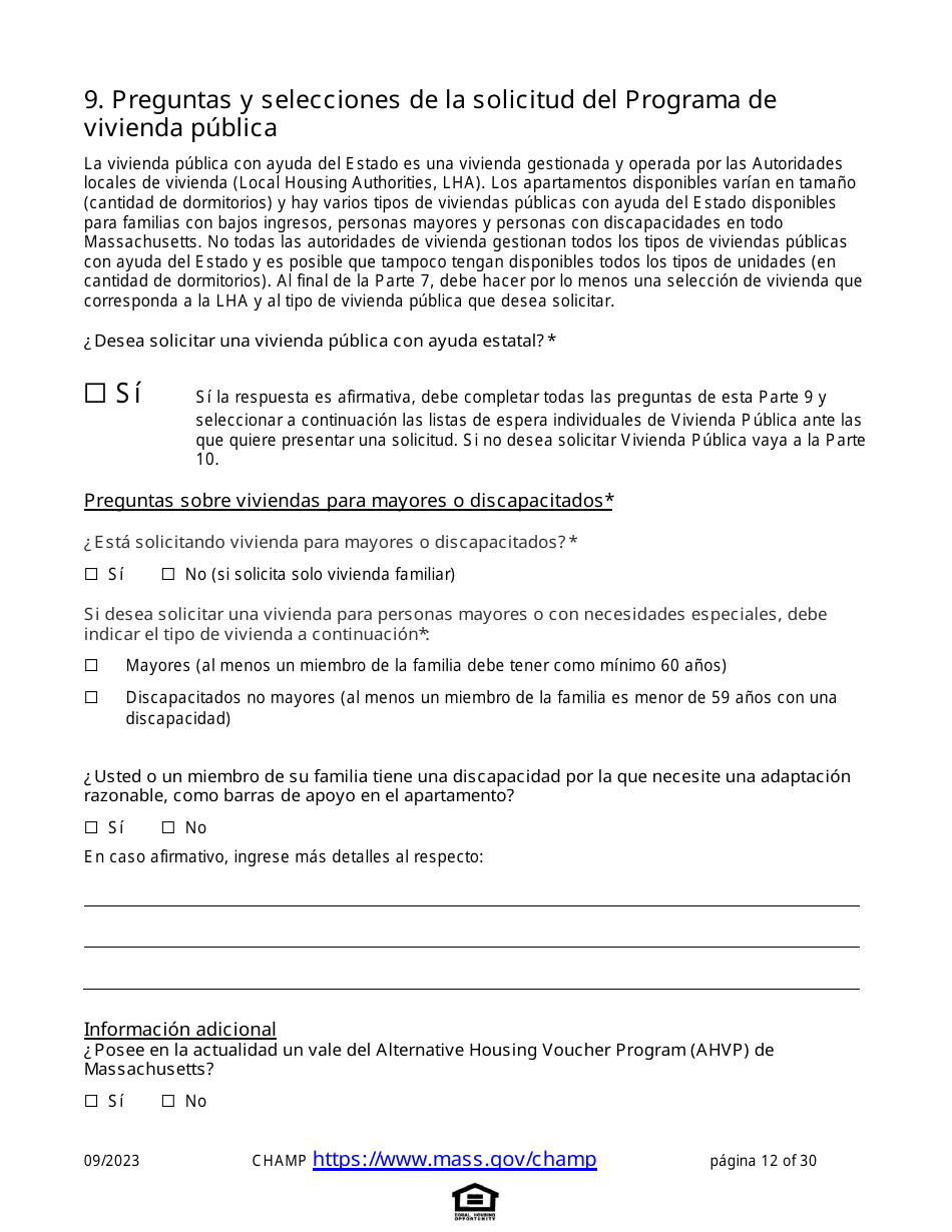 Solicitud De Vivienda Comun Para Programas De Massachusetts - Massachusetts (Spanish), Page 12