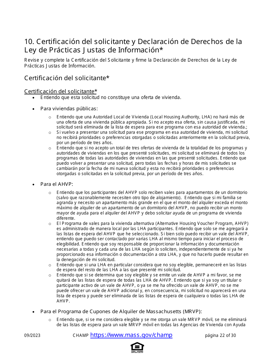 Solicitud De Vivienda Comun Para Programas De Massachusetts - Massachusetts (Spanish), Page 22