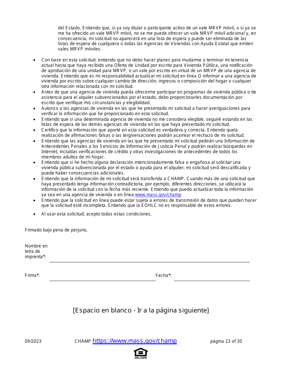 Solicitud De Vivienda Comun Para Programas De Massachusetts - Massachusetts (Spanish), Page 23
