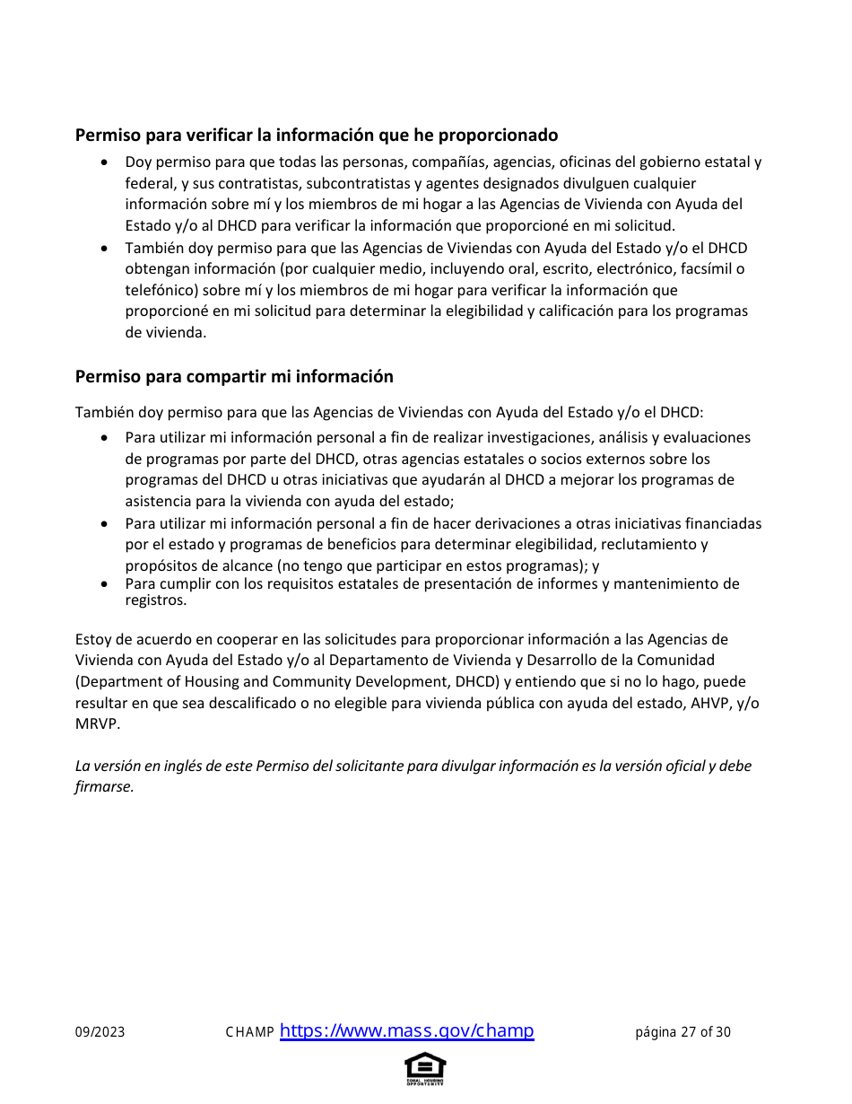 Solicitud De Vivienda Comun Para Programas De Massachusetts - Massachusetts (Spanish), Page 27