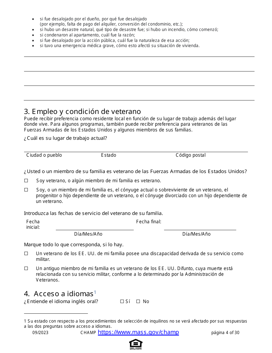 Solicitud De Vivienda Comun Para Programas De Massachusetts - Massachusetts (Spanish), Page 4