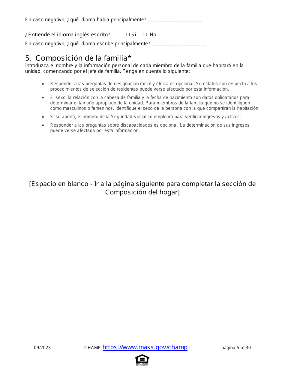 Solicitud De Vivienda Comun Para Programas De Massachusetts - Massachusetts (Spanish), Page 5