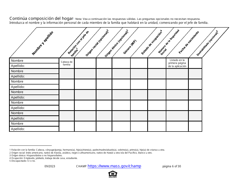 Solicitud De Vivienda Comun Para Programas De Massachusetts - Massachusetts (Spanish), Page 6