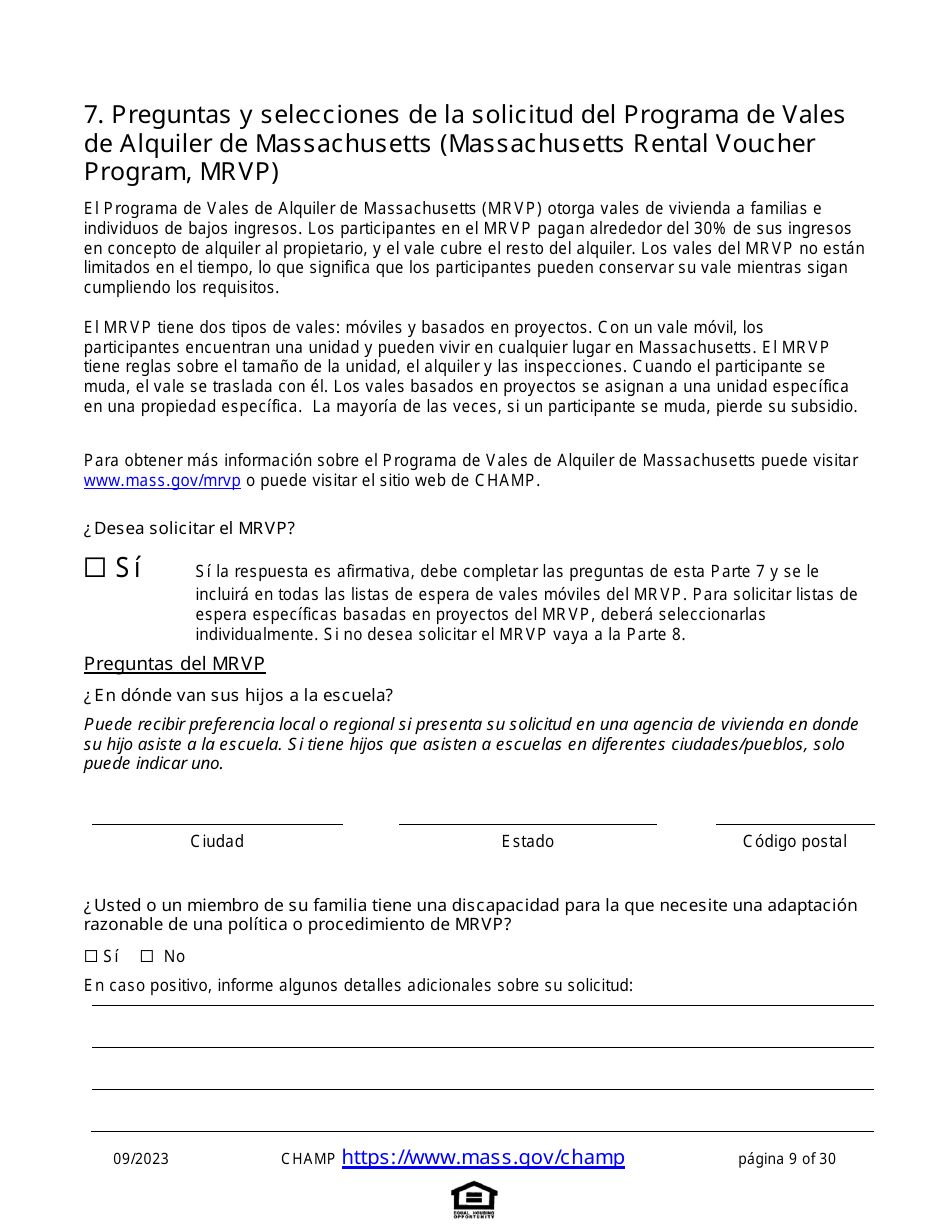 Solicitud De Vivienda Comun Para Programas De Massachusetts - Massachusetts (Spanish), Page 9