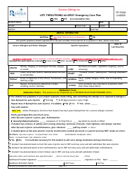 Document preview: Life Threatening Allergy Emergency Care Plan - Washington