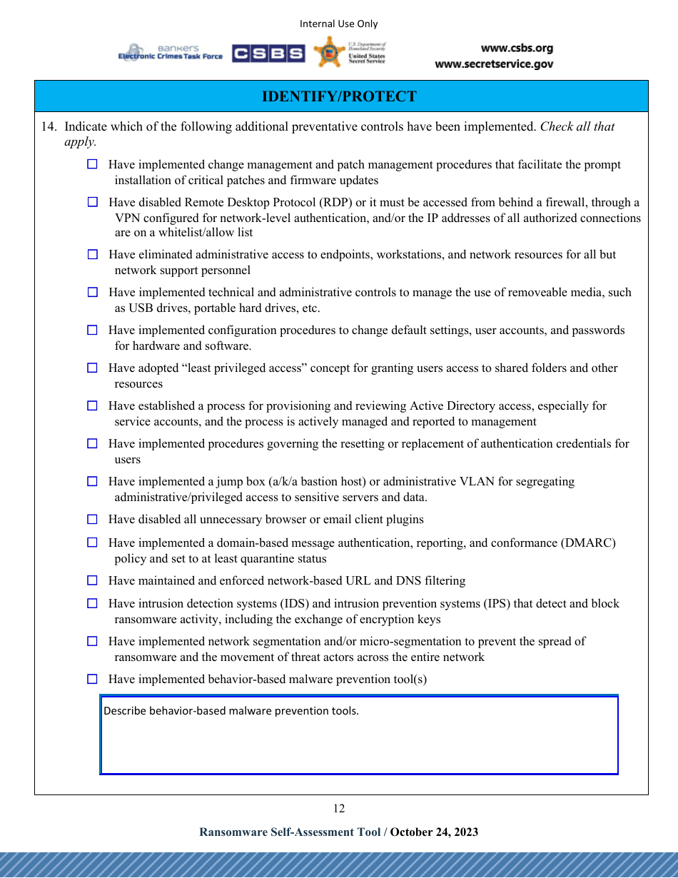 Ransomware Self-assessment Tool (R-Sat), Page 12