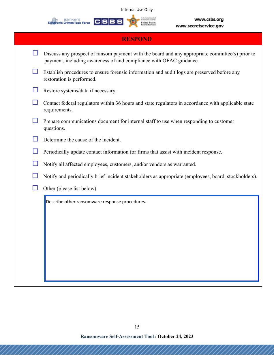 Ransomware Self-assessment Tool (R-Sat), Page 15