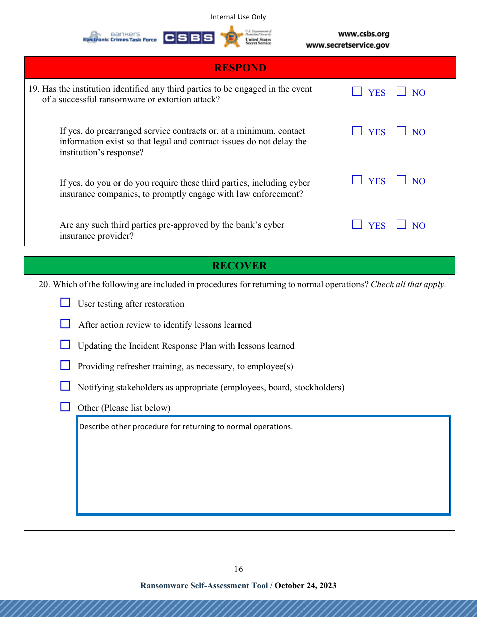 Ransomware Self-assessment Tool (R-Sat), Page 16