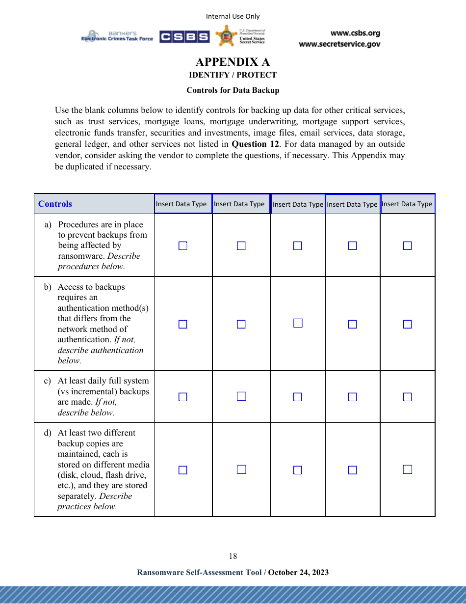 Ransomware Self-assessment Tool (R-Sat), Page 18