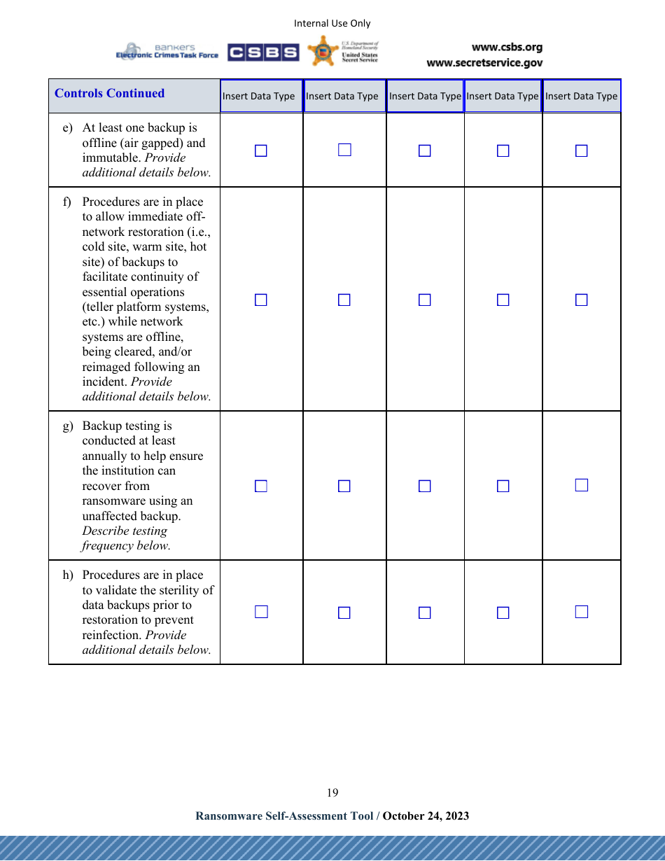 Ransomware Self-assessment Tool (R-Sat), Page 19