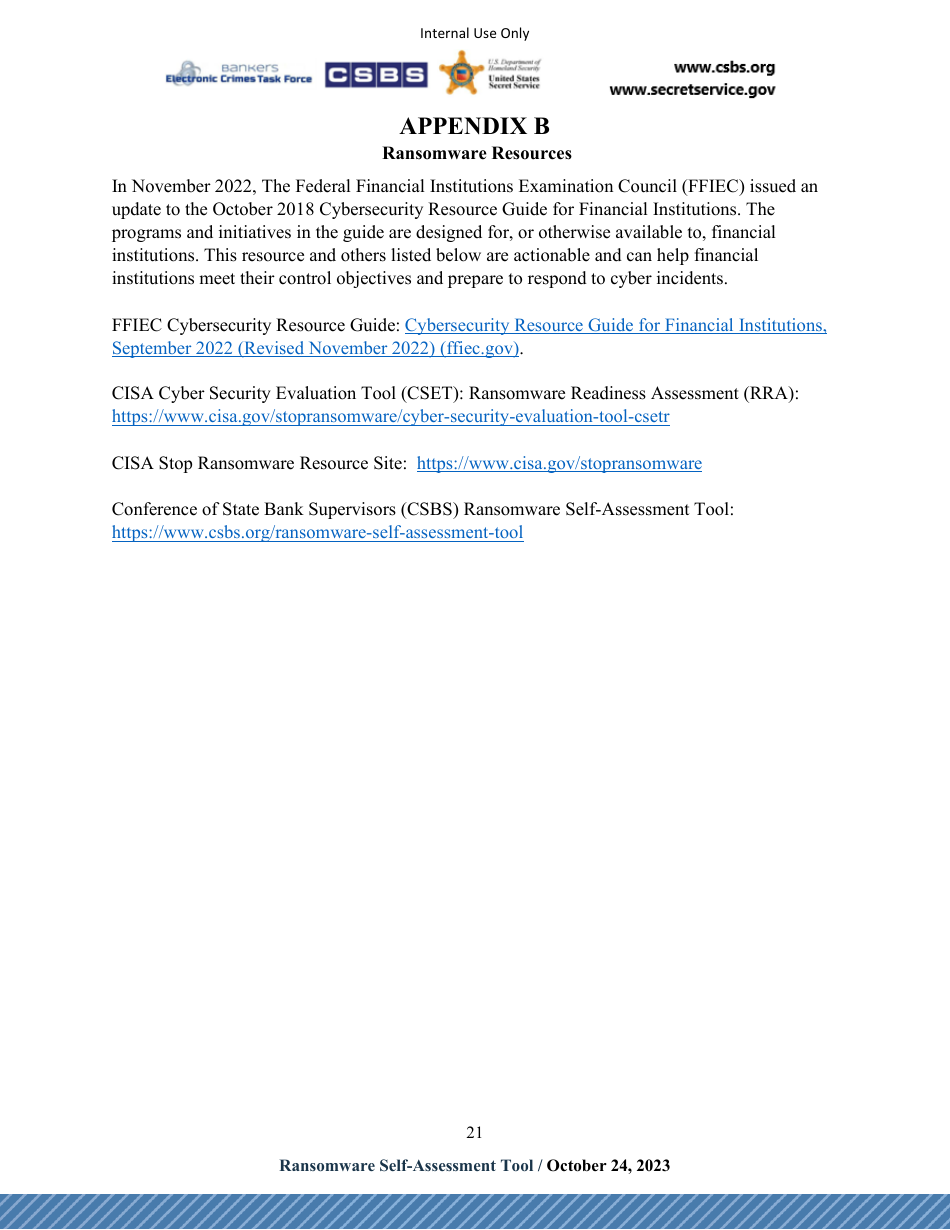 Ransomware Self-assessment Tool (R-Sat), Page 21