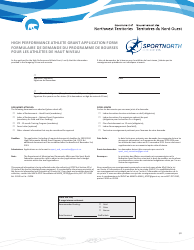 High Performance Athlete Grant Application Form - Northwest Territories, Canada (English/French), Page 2