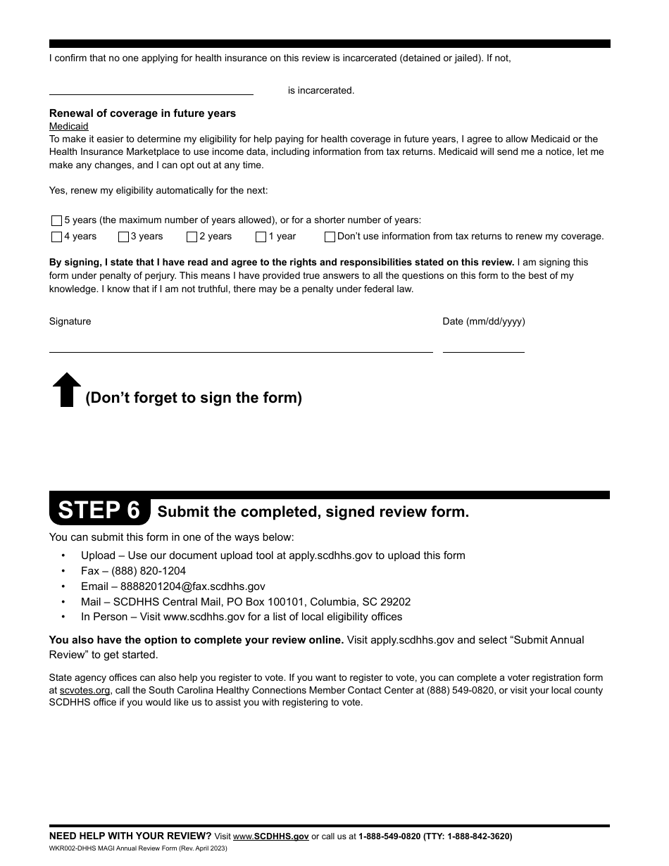 Form WKR002 Annual Review Form (Magi) - South Carolina, Page 12