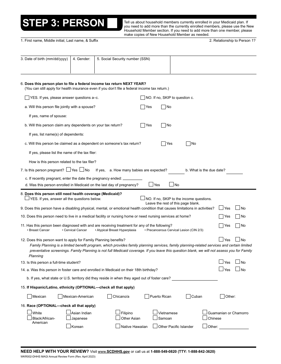 Form WKR002 Annual Review Form (Magi) - South Carolina, Page 7