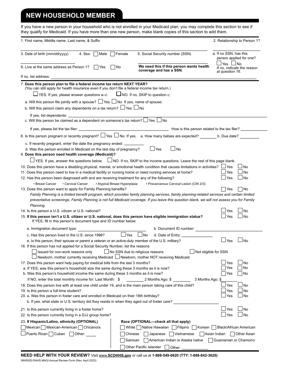 Form WKR002 Annual Review Form (Magi) - South Carolina, Page 9