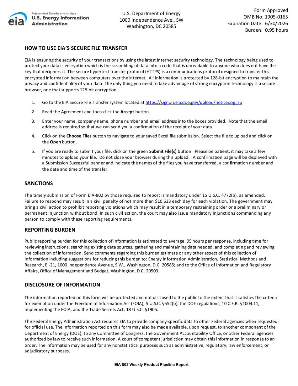 Download Instructions for Form EIA-802 Weekly Product Pipeline Report ...