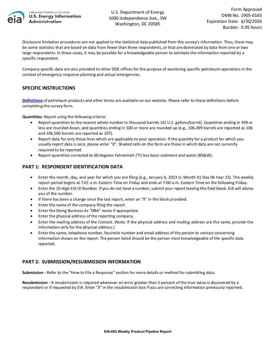 Instructions for Form EIA-802 Weekly Product Pipeline Report, Page 3