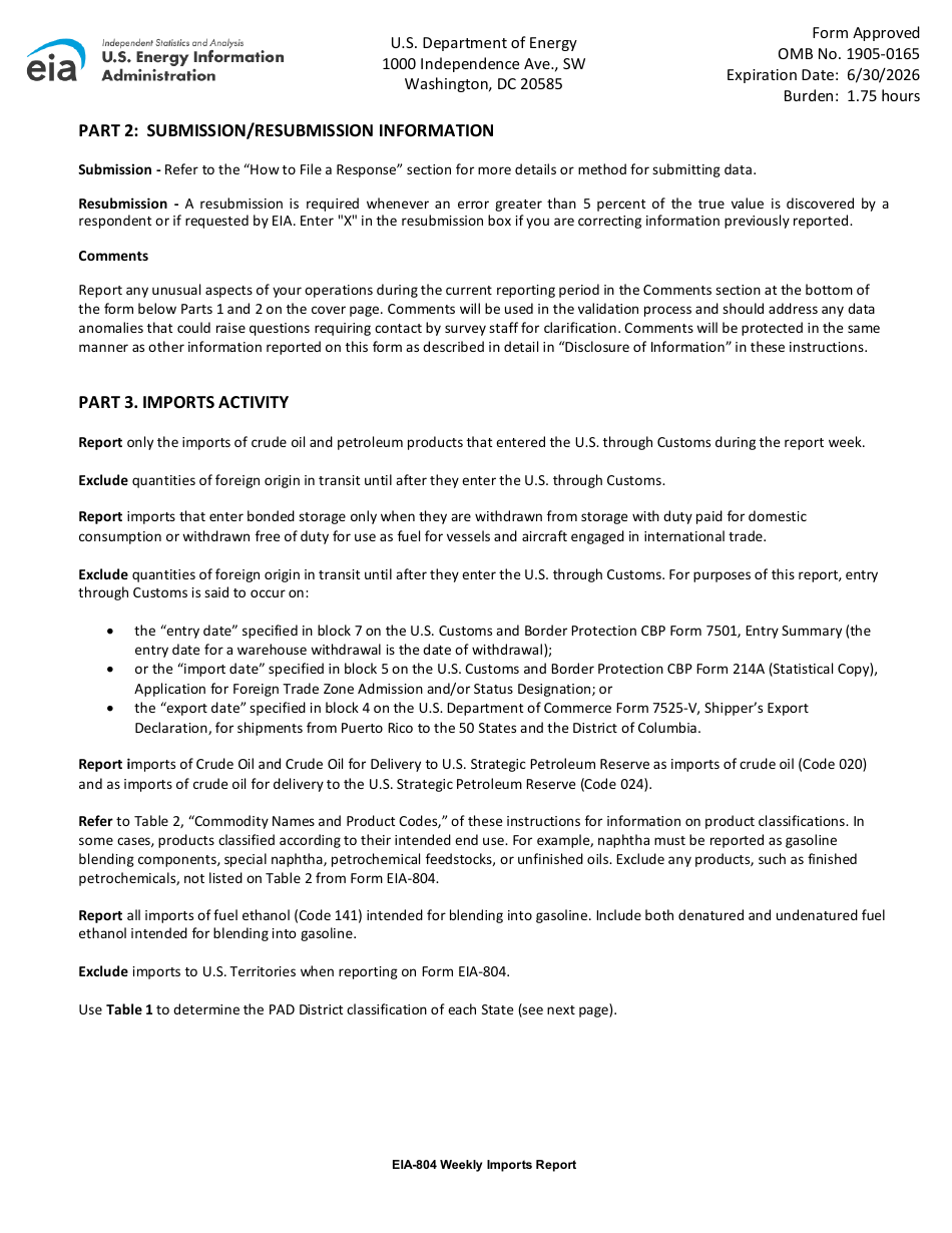 Instructions for Form EIA-804 Weekly Imports Report, Page 4