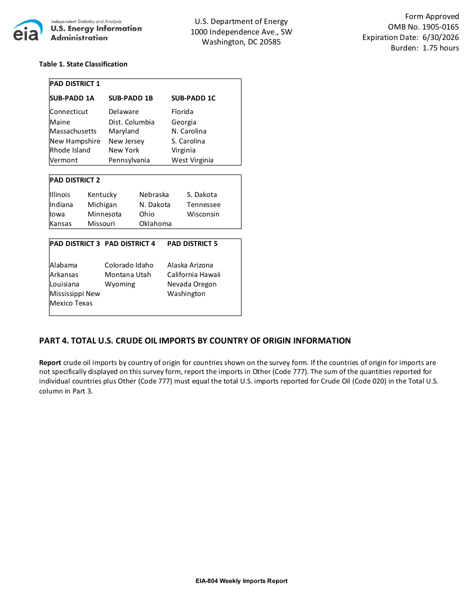 Instructions for Form EIA-804 Weekly Imports Report, Page 5