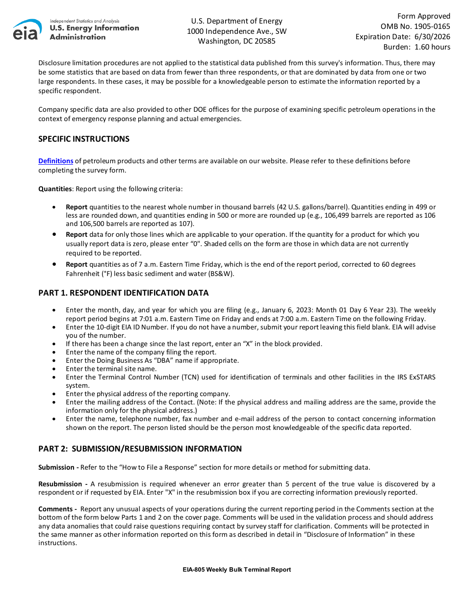 Instructions for Form EIA-805 Weekly Bulk Terminal Report, Page 3