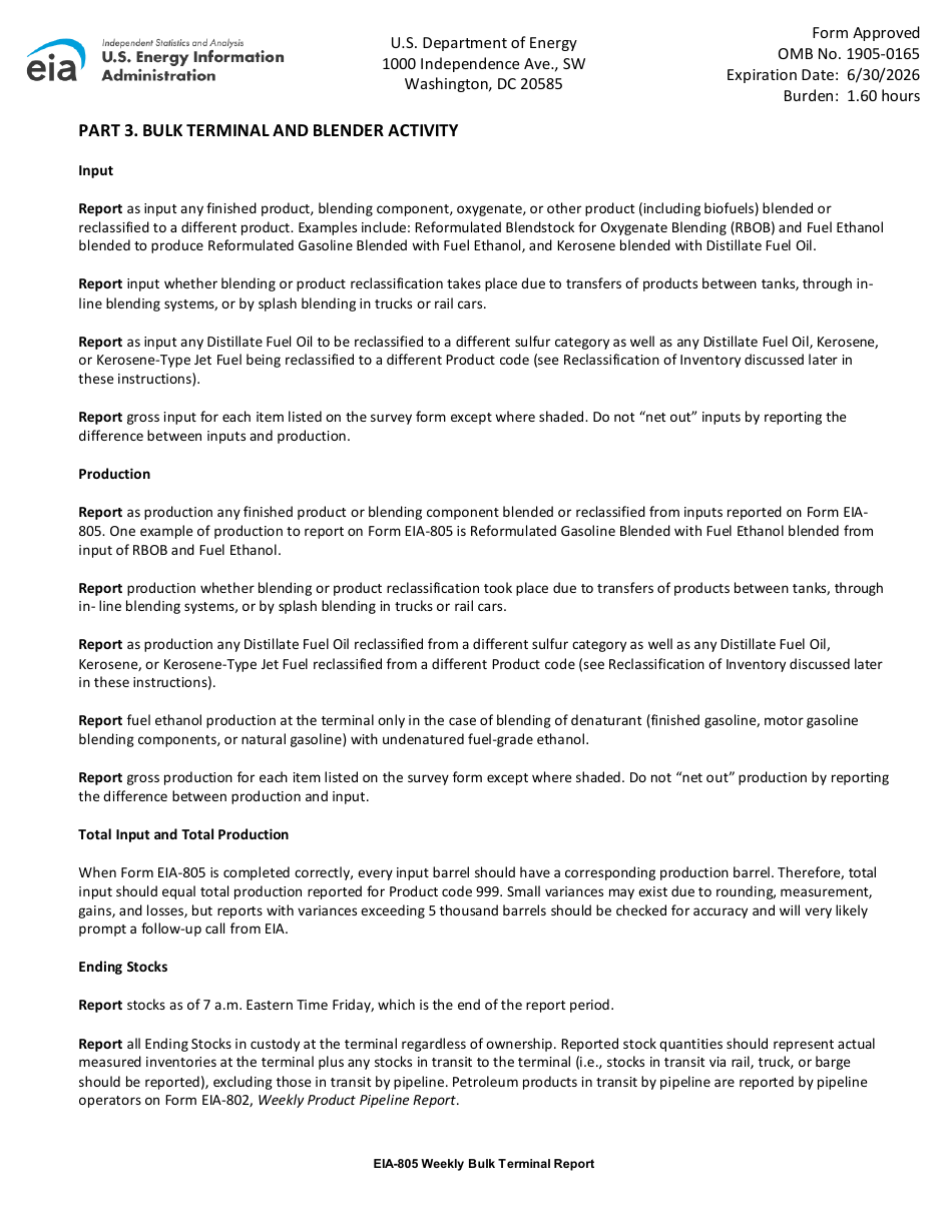 Instructions for Form EIA-805 Weekly Bulk Terminal Report, Page 4