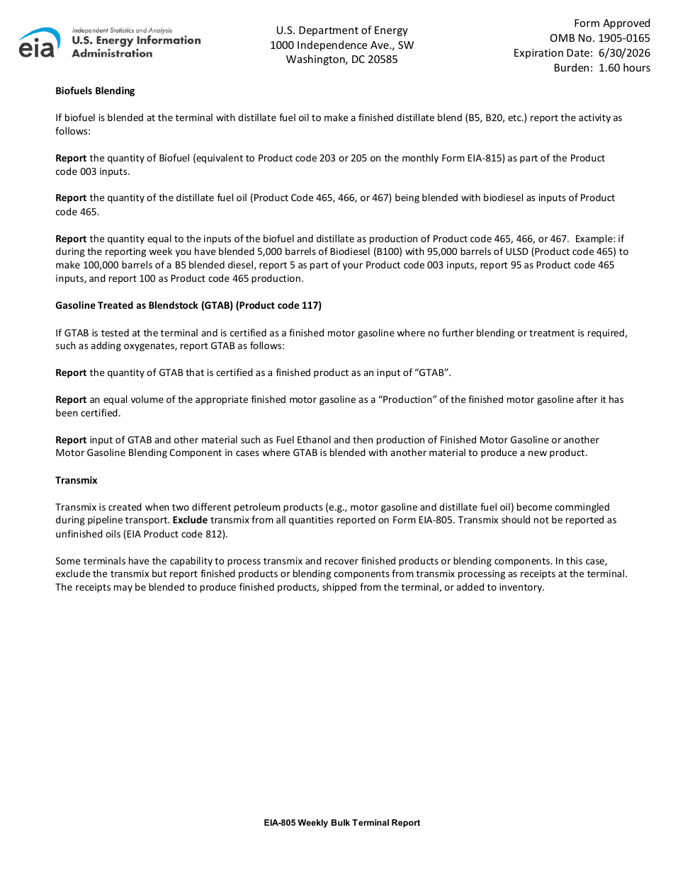 Instructions for Form EIA-805 Weekly Bulk Terminal Report, Page 6