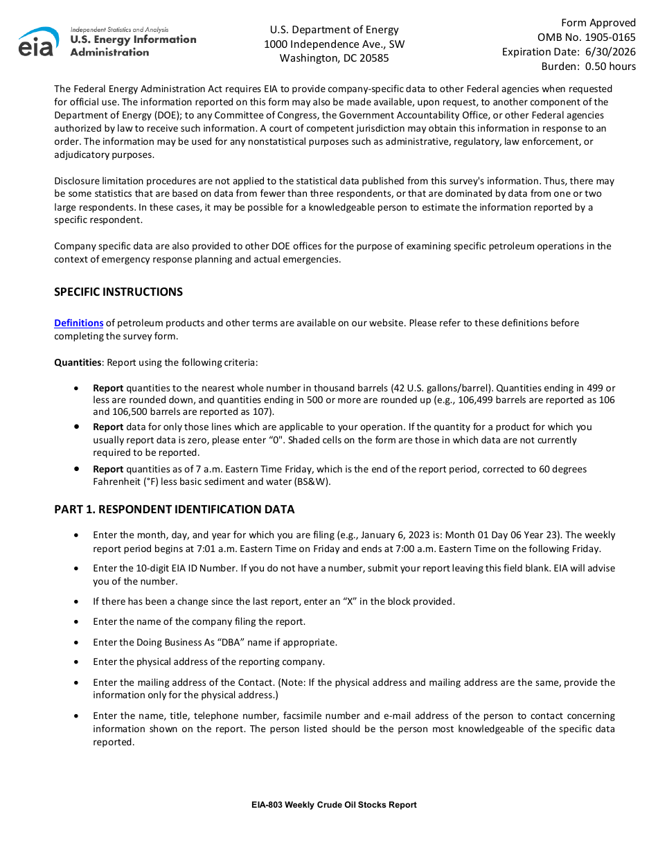 Instructions for Form EIA-803 Weekly Crude Oil Stocks Report, Page 3