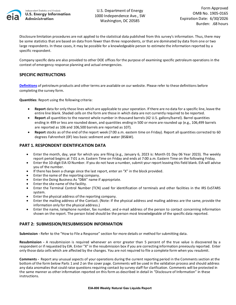 Instructions for Form EIA-806 Weekly Natural Gas Liquids Report, Page 3