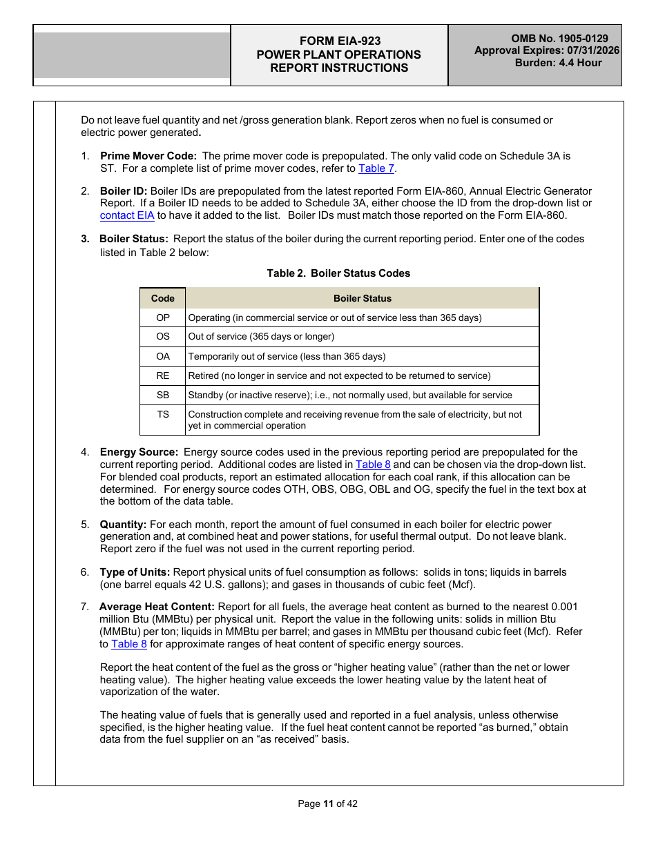 Instructions for Form EIA-923 Power Plant Operations Report, Page 11