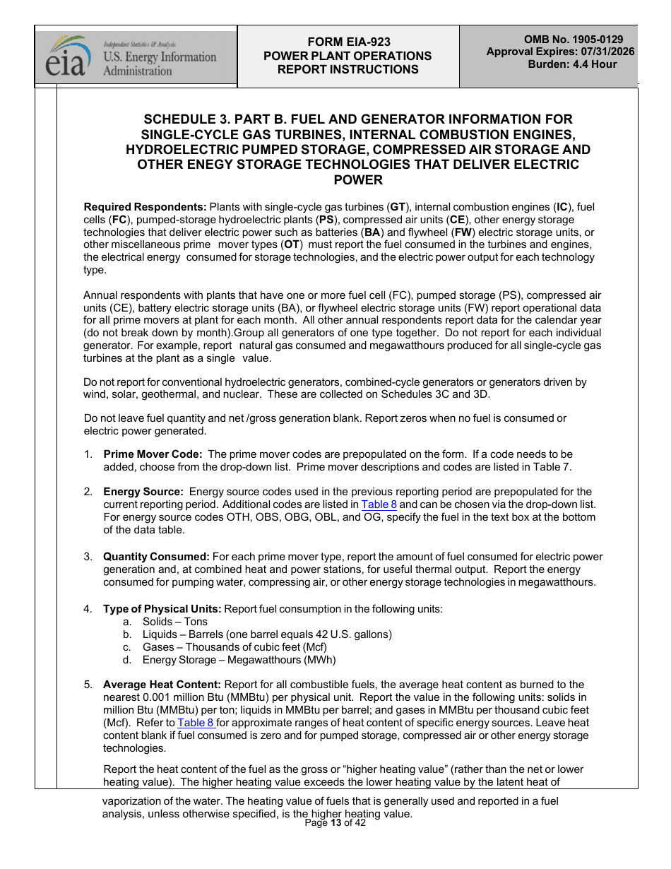 Download Instructions For Form Eia-923 Power Plant Operations Report 