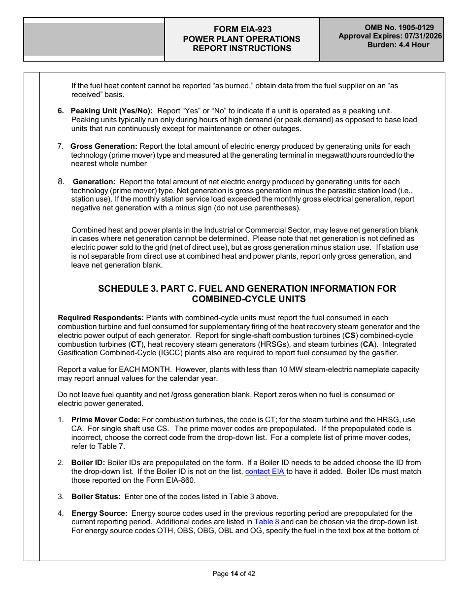 Instructions for Form EIA-923 Power Plant Operations Report, Page 14
