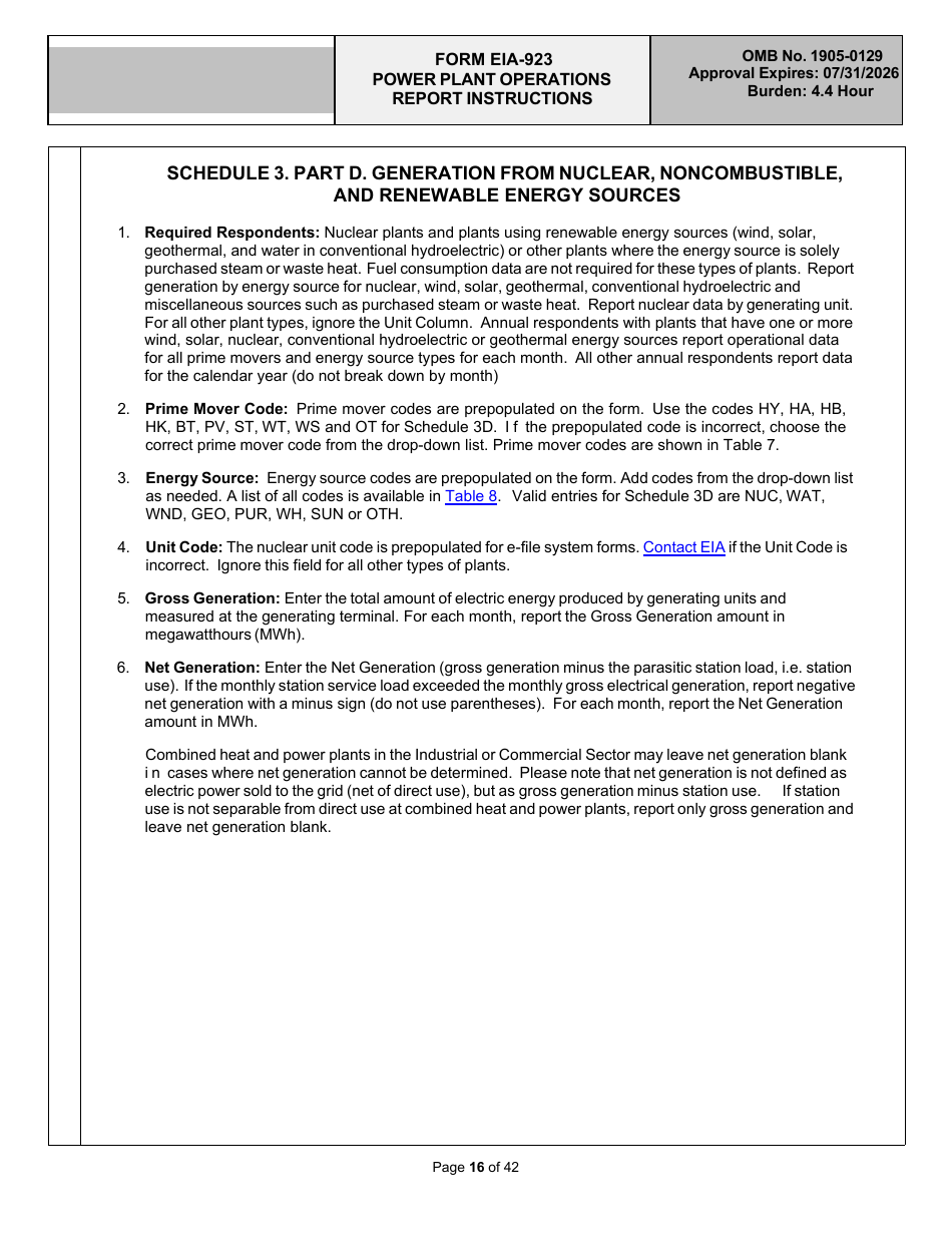 Instructions for Form EIA-923 Power Plant Operations Report, Page 16