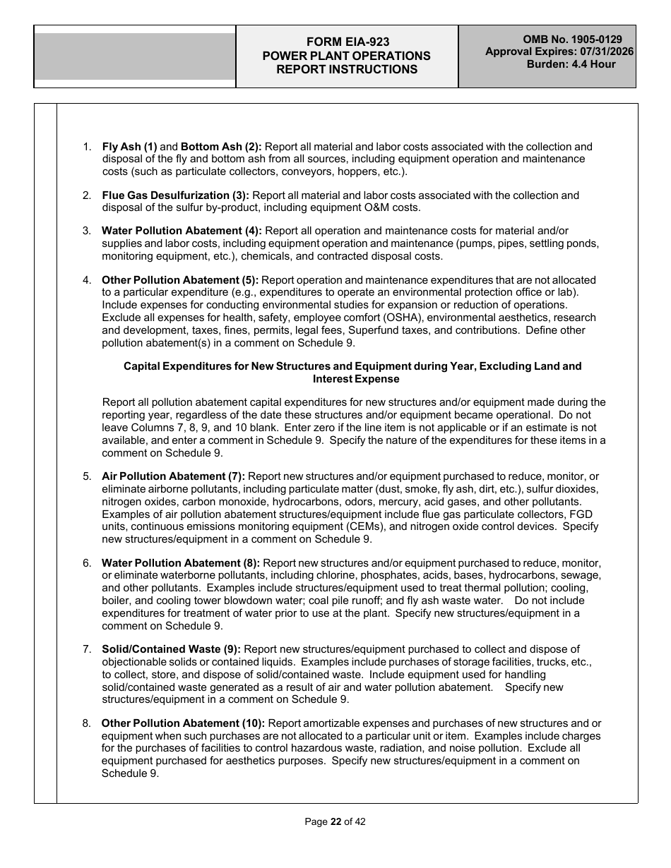 Instructions for Form EIA-923 Power Plant Operations Report, Page 22