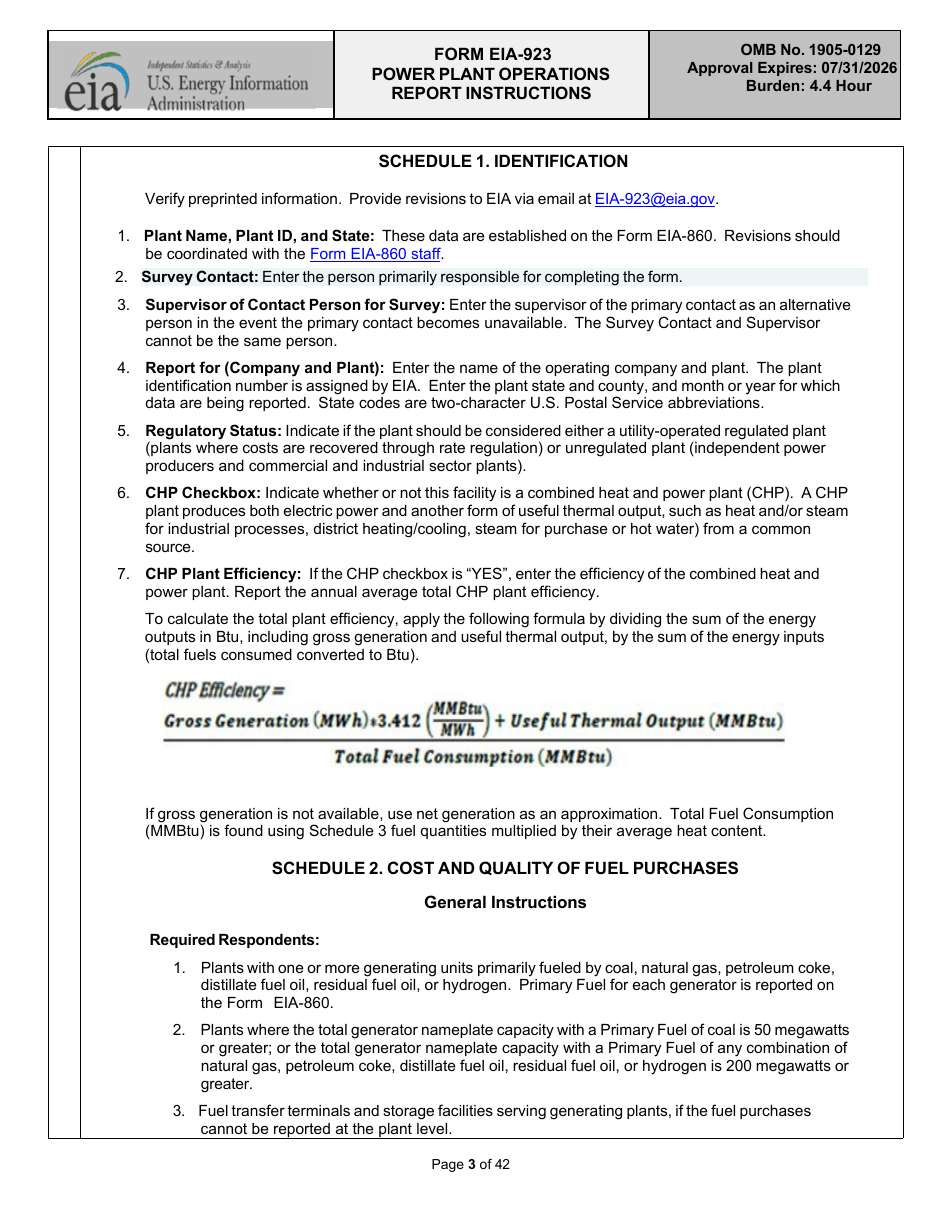 Instructions for Form EIA-923 Power Plant Operations Report, Page 3
