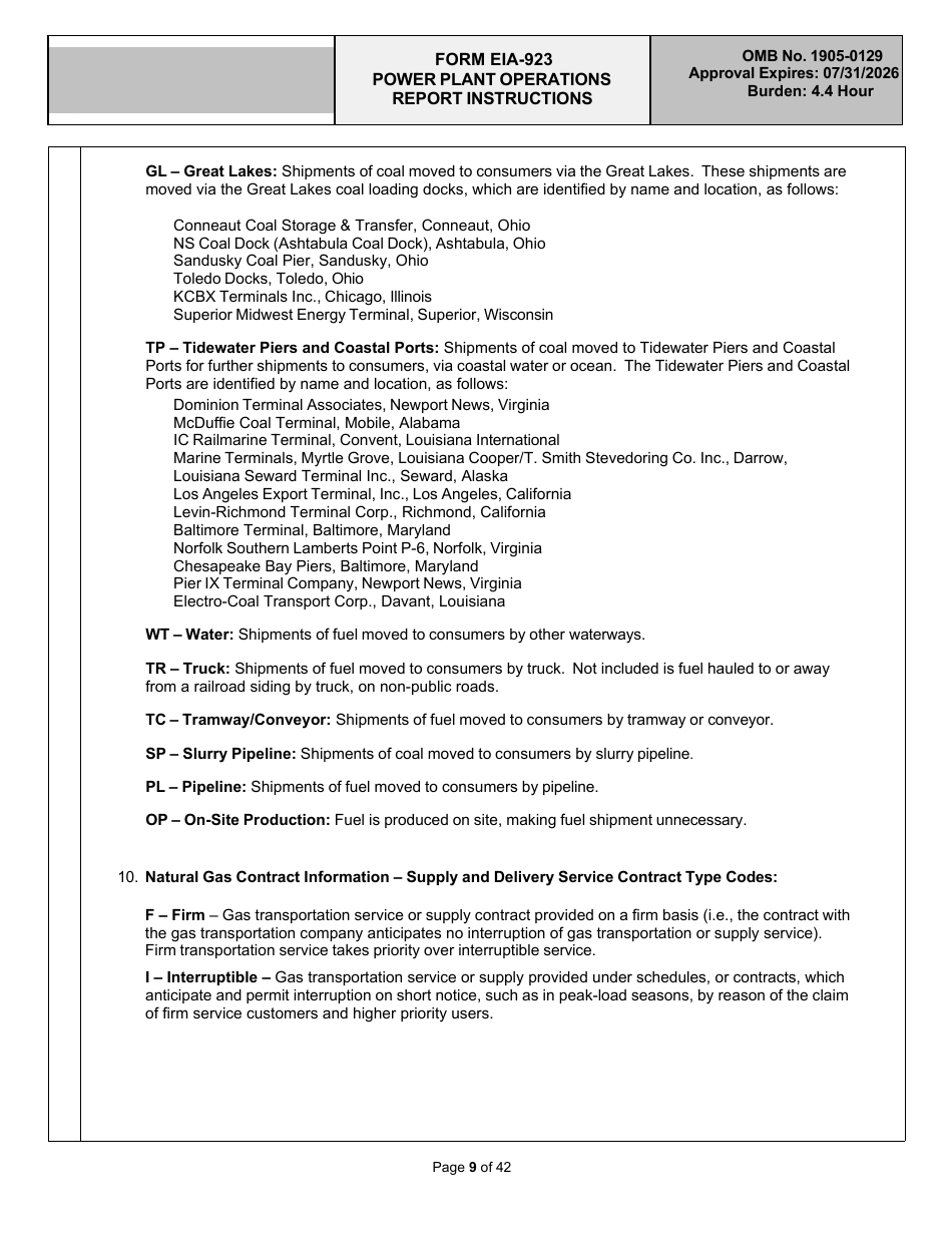 Instructions for Form EIA-923 Power Plant Operations Report, Page 9