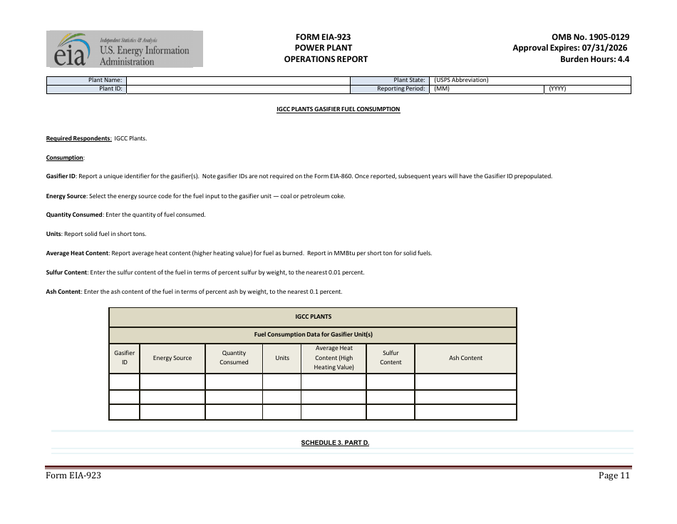 Form EIA-923 Power Plant Operations Report, Page 11