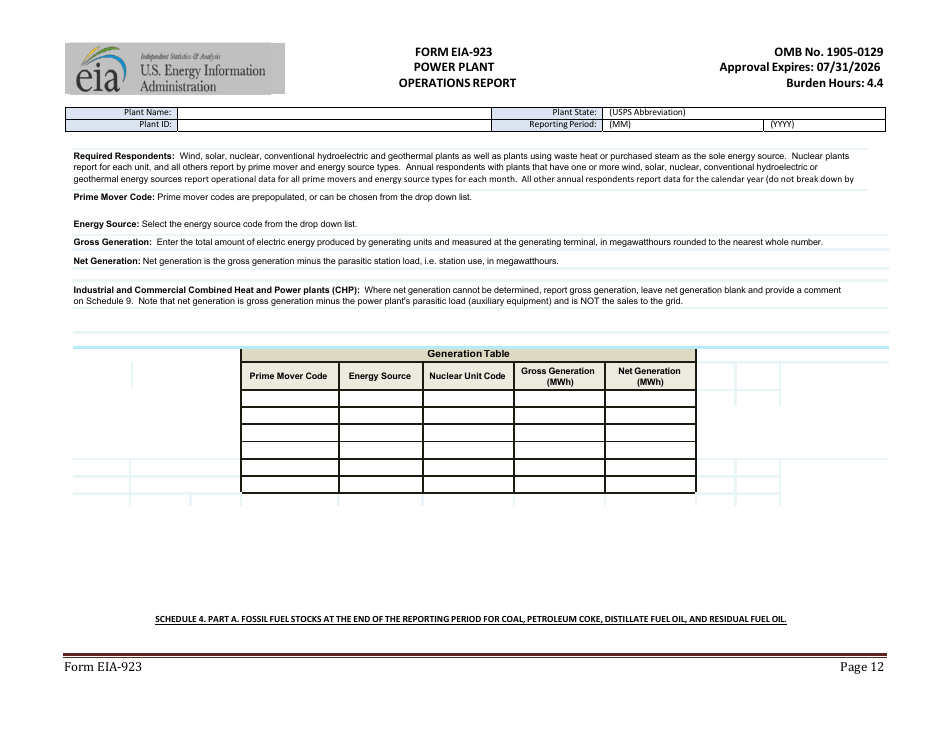 Form EIA-923 Power Plant Operations Report, Page 12
