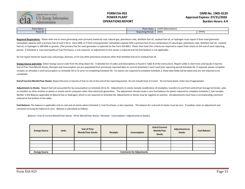 Form EIA-923 Power Plant Operations Report, Page 13