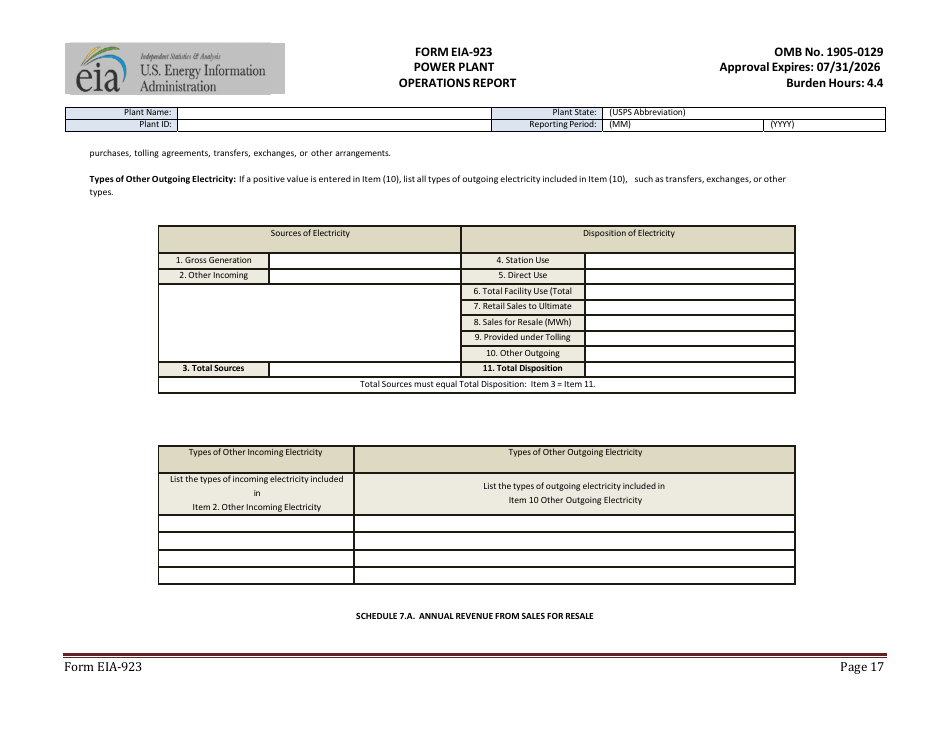 Form EIA-923 Power Plant Operations Report, Page 17