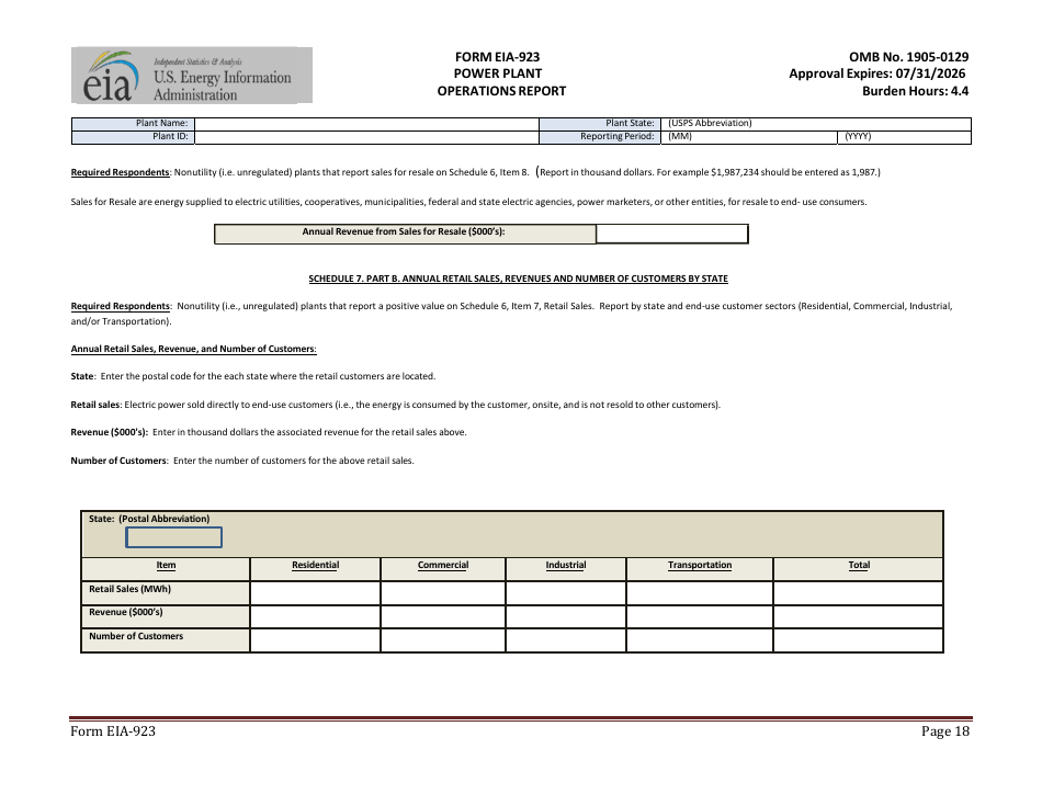 Form EIA-923 Power Plant Operations Report, Page 18