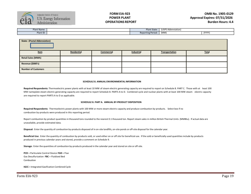 Form EIA-923 Power Plant Operations Report, Page 19