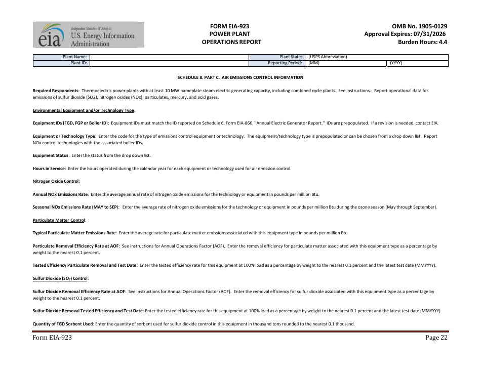 Form EIA-923 Power Plant Operations Report, Page 22