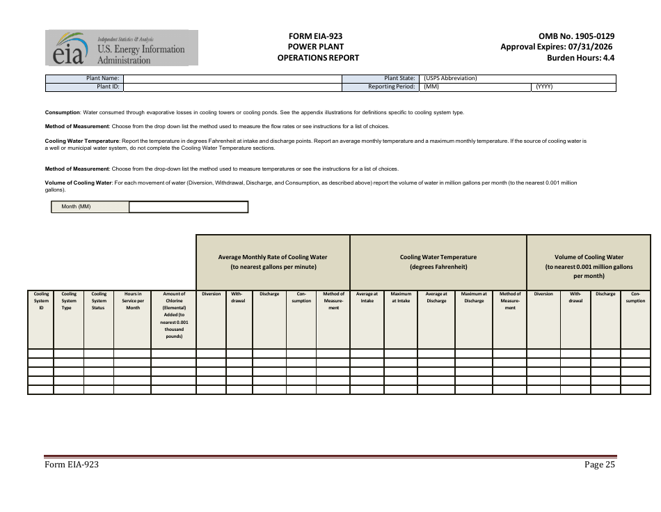 Form EIA-923 Power Plant Operations Report, Page 25