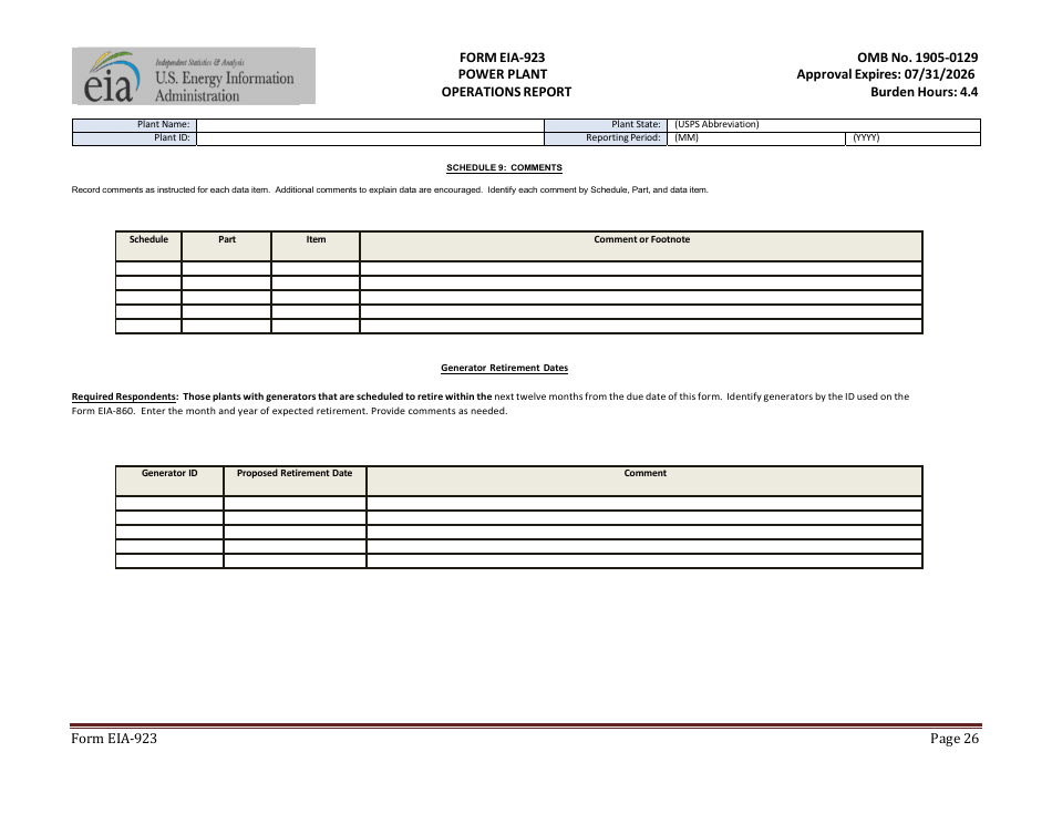 Form EIA-923 Power Plant Operations Report, Page 26