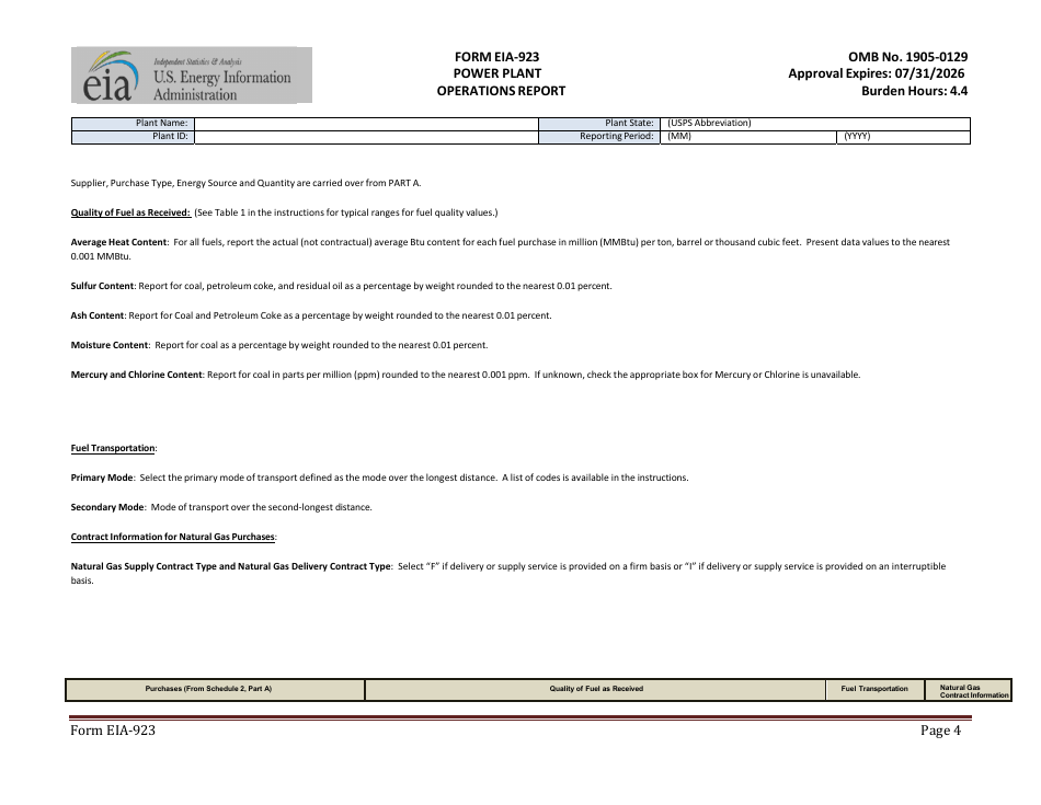 Form EIA-923 Power Plant Operations Report, Page 4